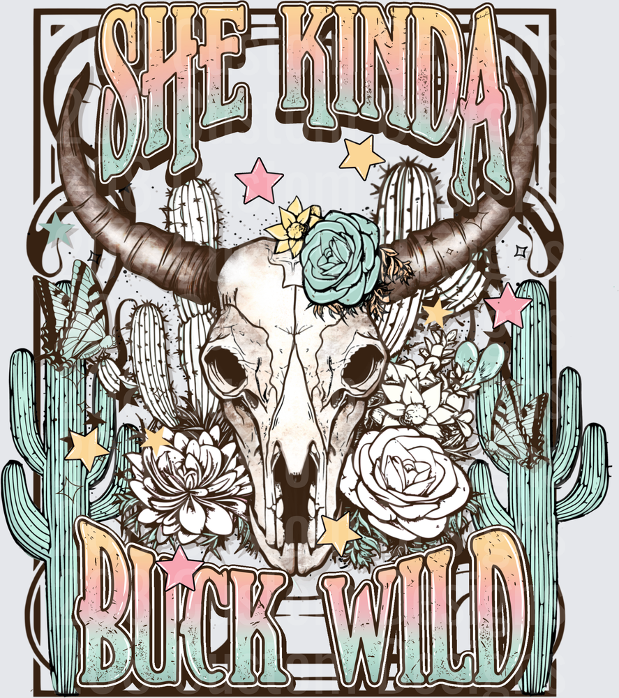 She Kinda Buck Wild Desert Skull with Horns and Roses