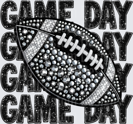 Black Rhinestone Football Game Day Stacked Repeat Faux Chenille Patch