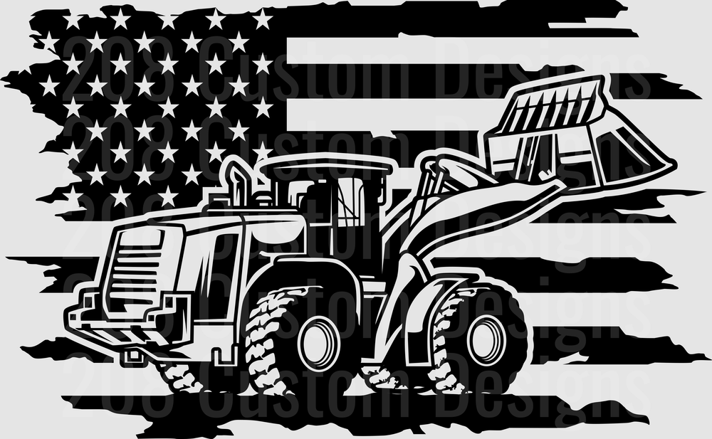 American Flag Construction Heavy Equipment
