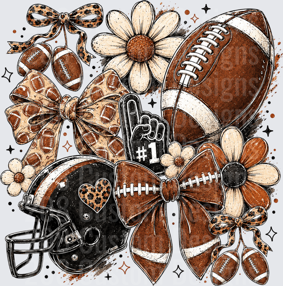 Boho Football Helmet Bows Daisies Leopard #1 Fan Collage
