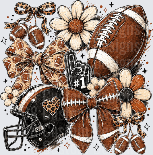 Boho Football Helmet Bows Daisies Leopard #1 Fan Collage
