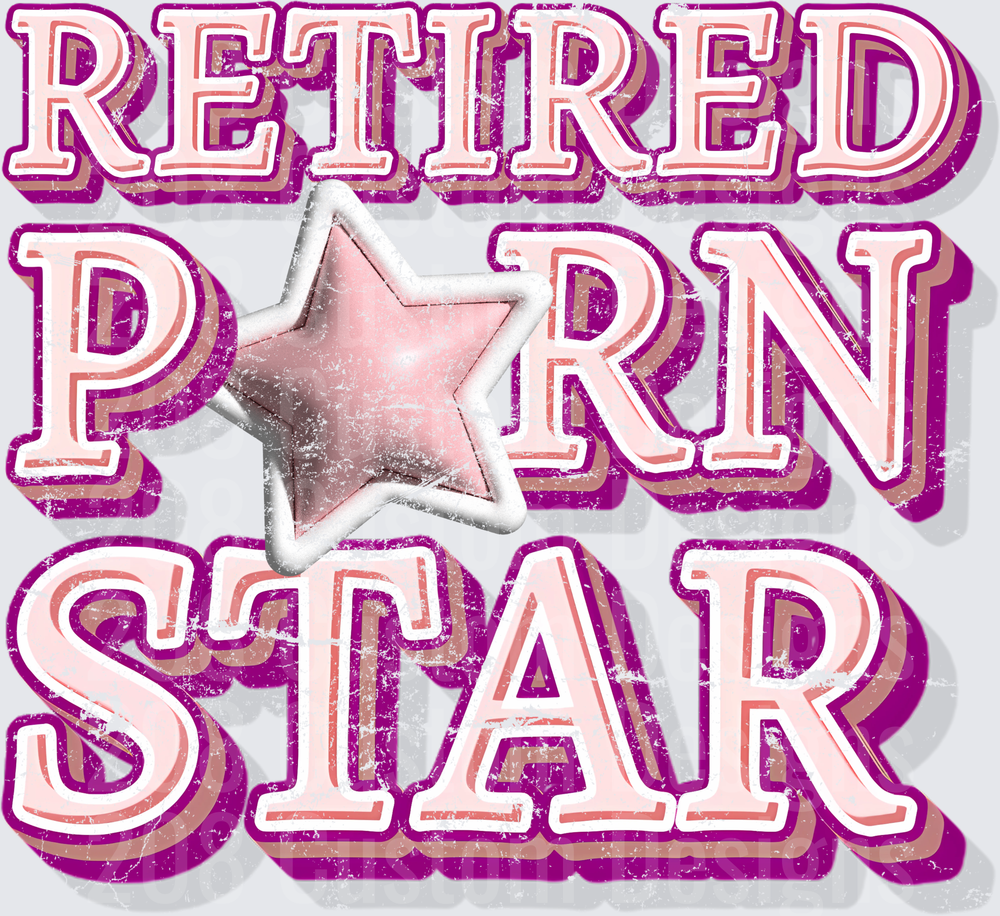 Retired Porn Star Pink Gradient Text with Star Design