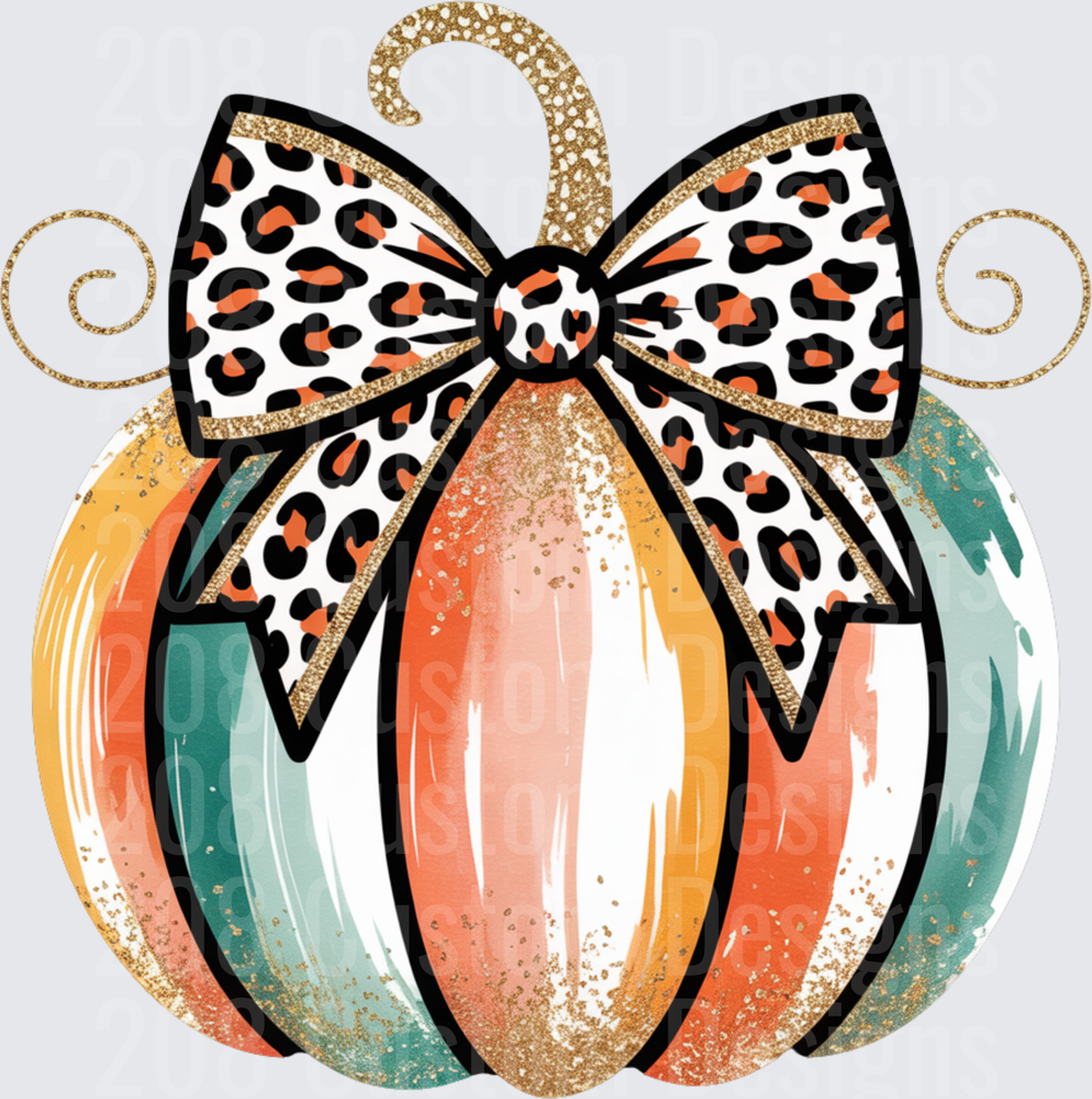 Leopard Print Bow Pumpkin with Colorful Brush Strokes