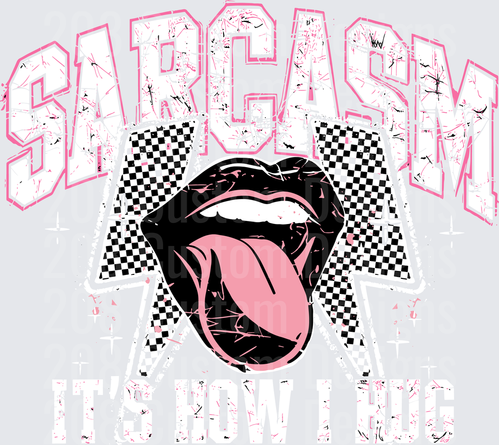 Sarcasm Text with Pink Tongue and Checkered Flag Racing Design