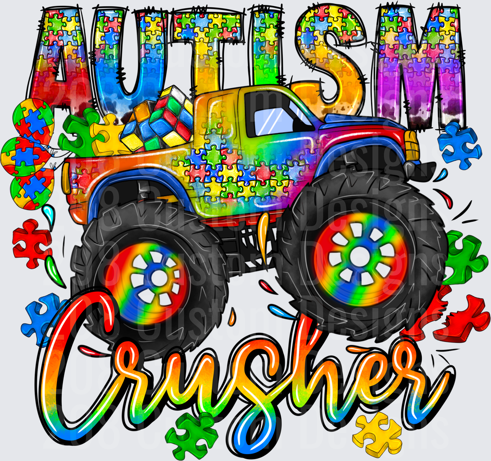 Autism Monster Truck Crusher Rainbow Puzzle Piece Design