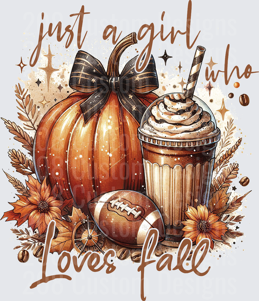 Just A Girl Who Loves Fall Pumpkin Football Coffee Design