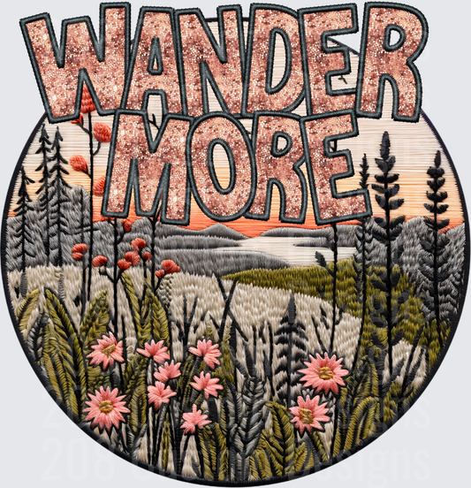 Wander More Embroidered Mountain Landscape with Wildflowers