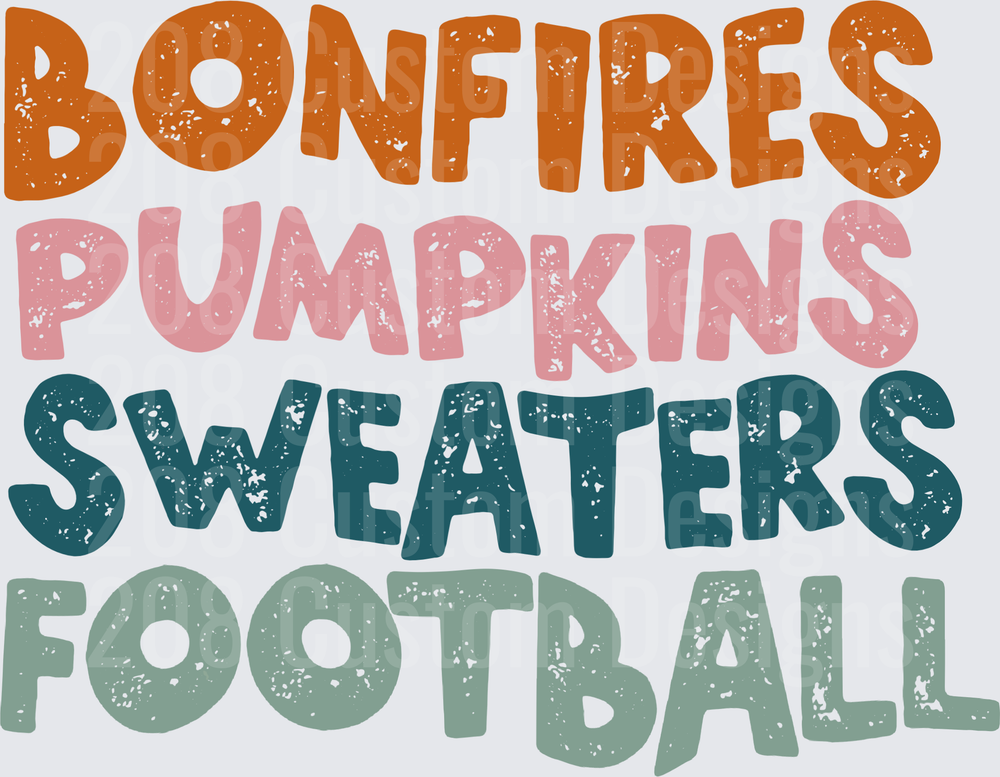 Bonfires Pumpkins Sweaters Football Autumn Fall Season Text