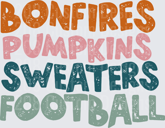 Bonfires Pumpkins Sweaters Football Autumn Fall Season Text