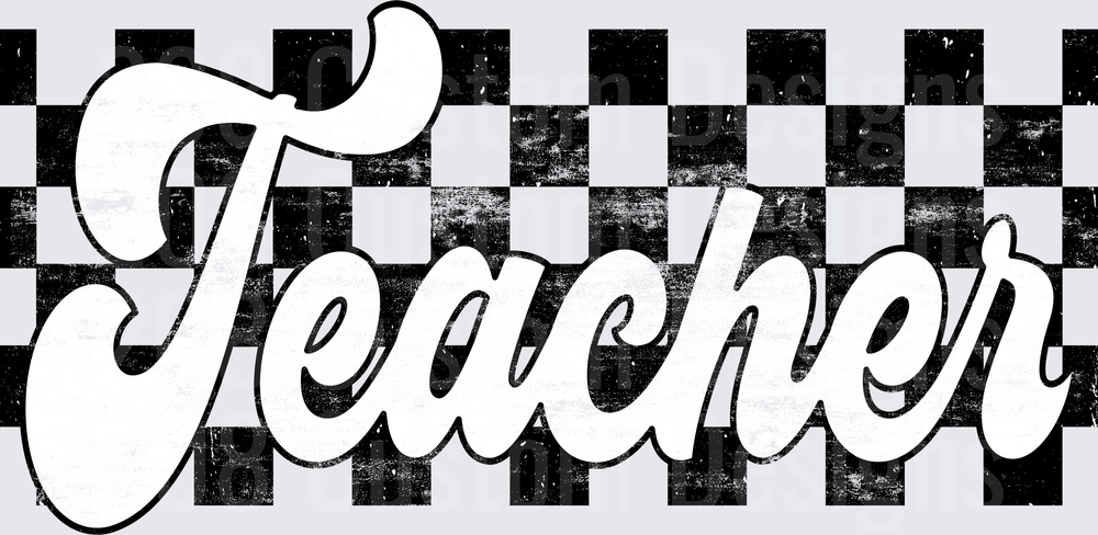 Retro Groovy Teacher Black White Checkered Distressed
