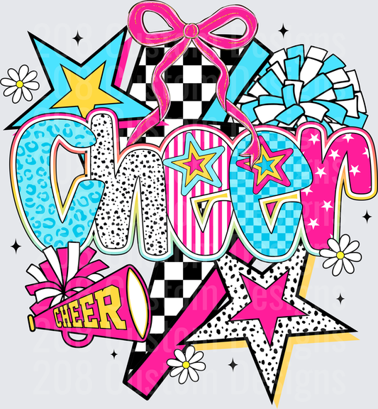 Retro Cheer Bow Stars Pom Poms Megaphone