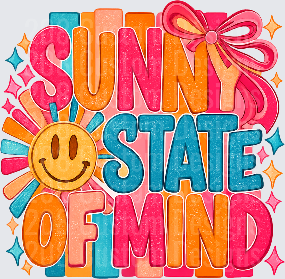 Sunny State of Mind Retro Smiley Sun Pink Bow Coquette