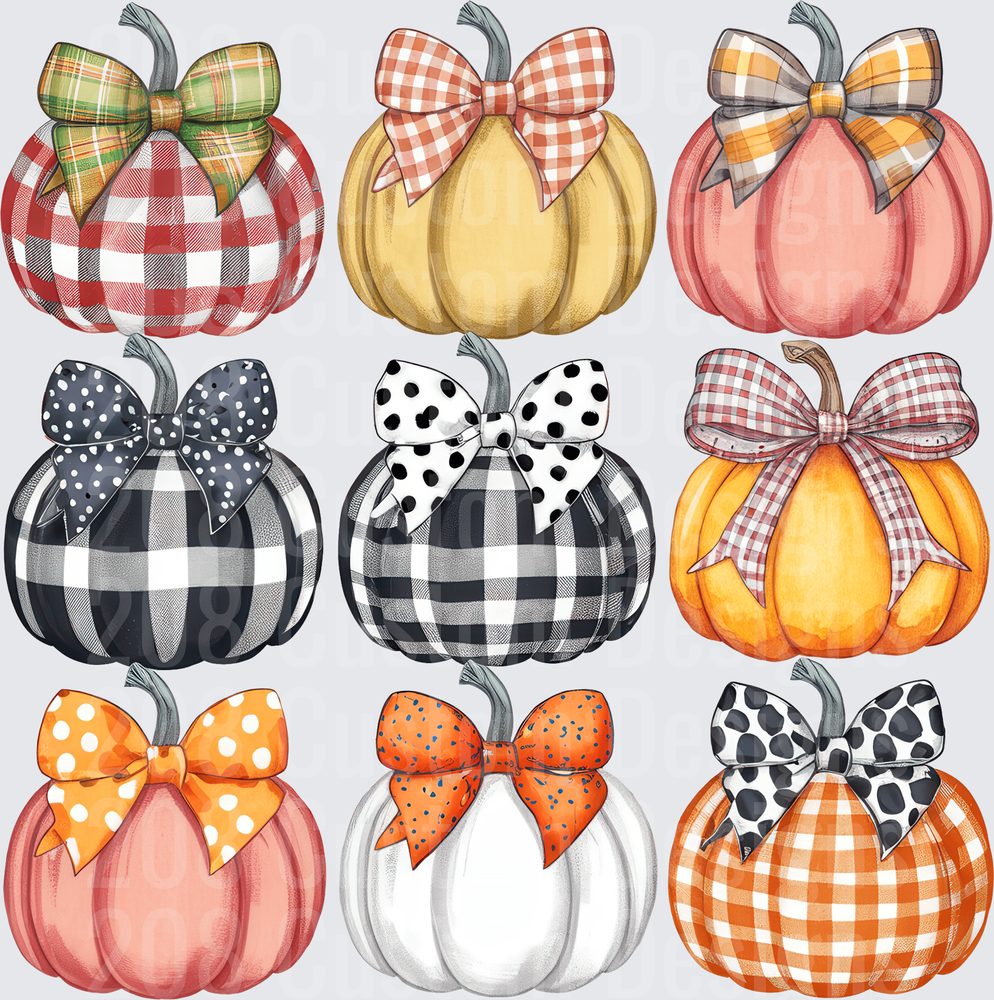 Fall Pumpkins with Plaid and Polka Dot Ribbon Bows Collection
