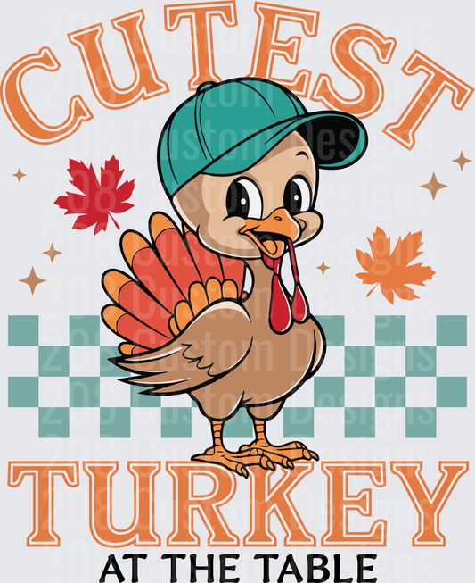 Cutest Turkey At The Table Thanksgiving Cartoon Turkey Cap