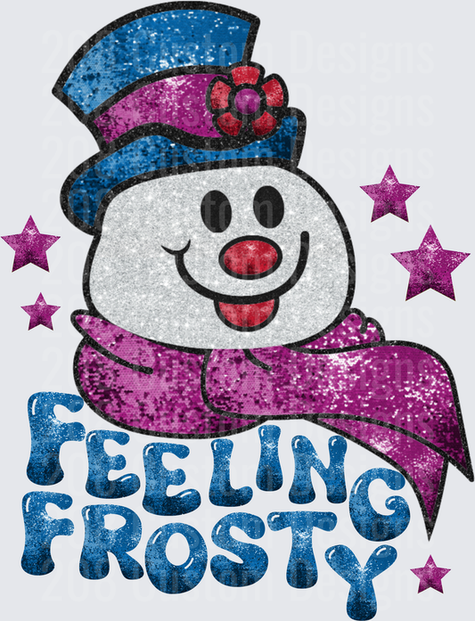 Feeling Frosty Glitter Snowman with Top Hat and Purple Stars