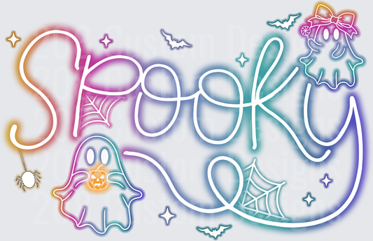 Spooky Neon Rainbow Ghost Halloween with Bats & Webs