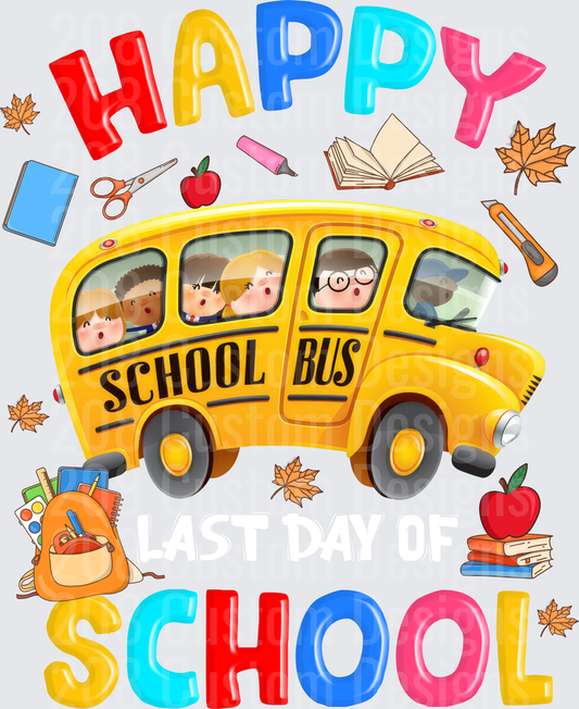 Happy School Colorful School Bus with Kids and Supplies
