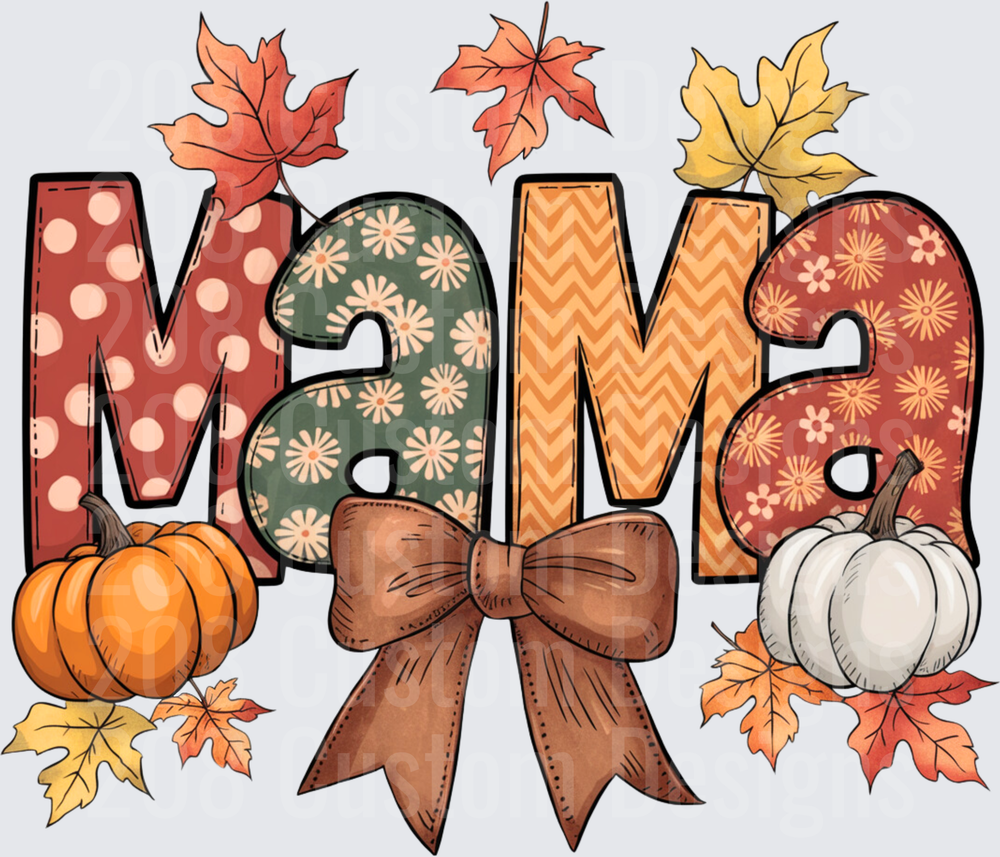 Mama Autumn Leaves Pumpkins Brown Bow Fall Harvest