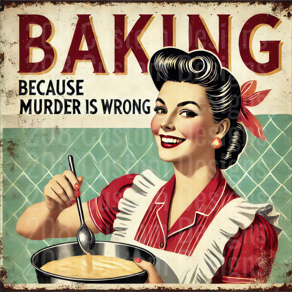 Vintage Pin-Up Housewife Baking Because Murder Is Wrong