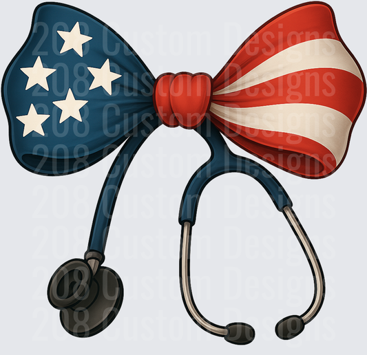 Patriotic American Flag Bow Tie Stethoscope Medical Design