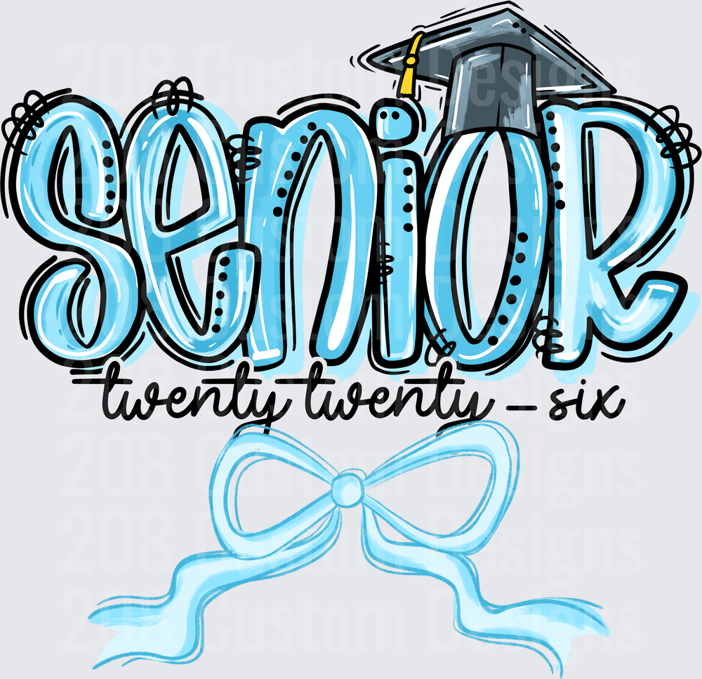 Senior Twenty Twenty-Six Graduation Cap Light Blue Bow