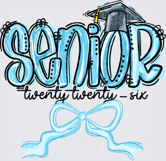 Senior Twenty Twenty-Six Graduation Cap Light Blue Bow