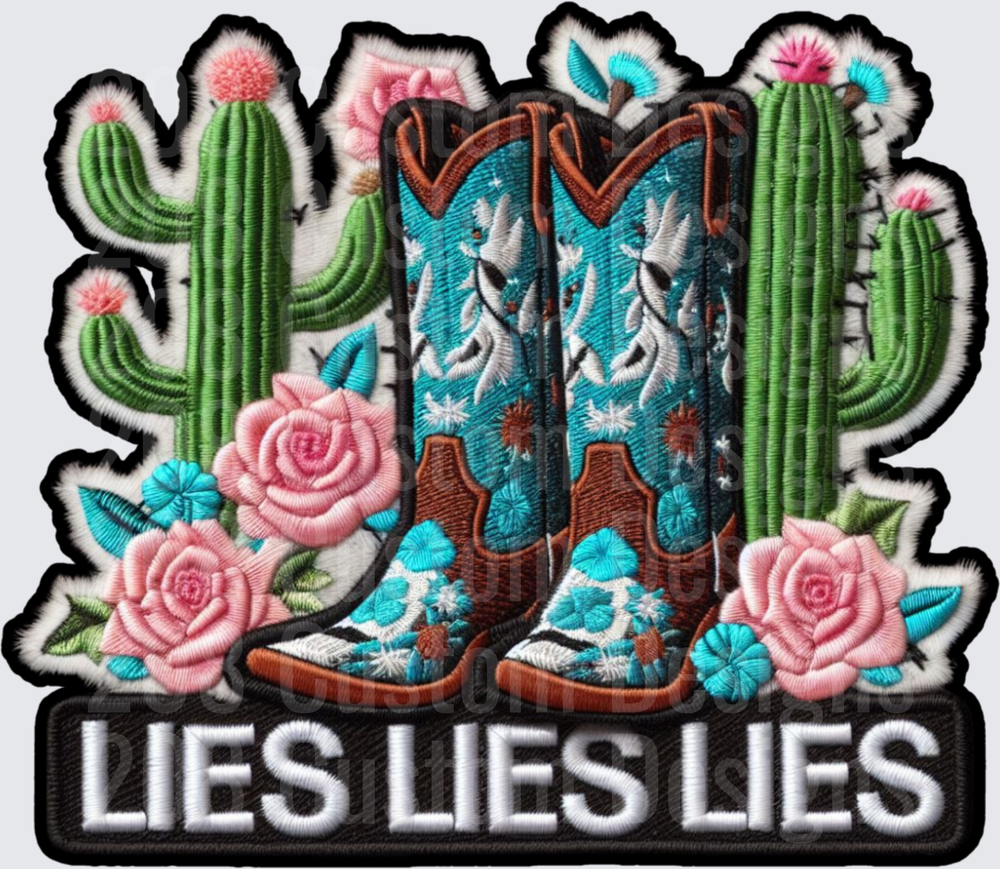 Western Cowboy Boots with Cactus Pink Roses Lies Lies Lies