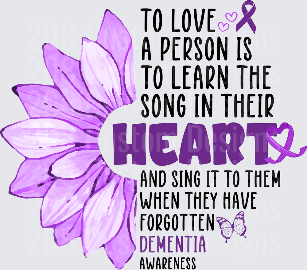 Dementia Awareness Purple Sunflower Heart Song Quote