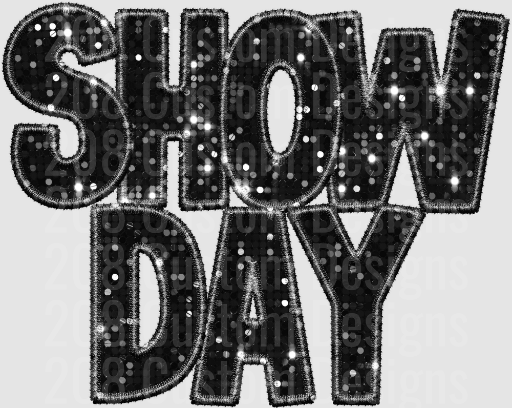 Snow Day Glittery Black Embroidered Text Design