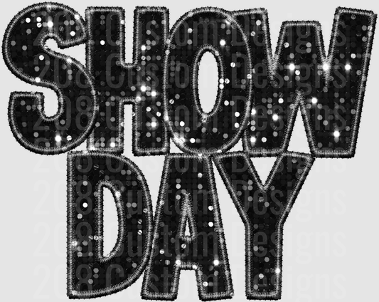 Snow Day Glittery Black Embroidered Text Design