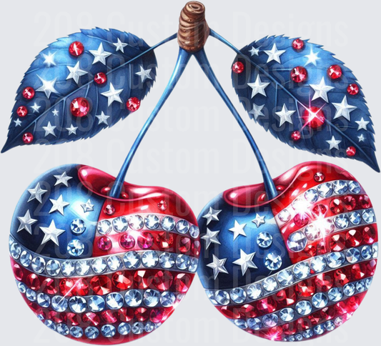 Patriotic American Flag Rhinestone Cherries with Stars