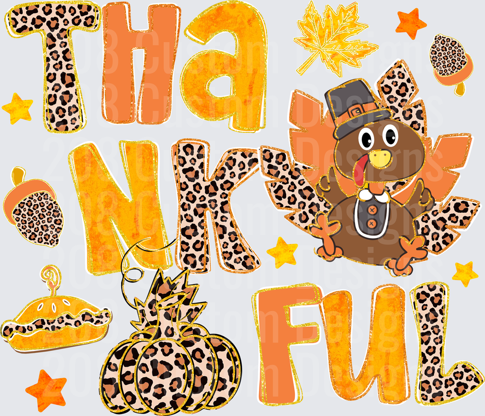 Thankful Leopard Print Turkey Thanksgiving Pumpkin Pie
