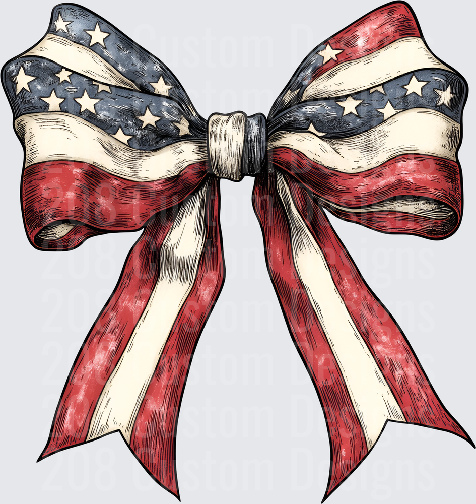 Vintage American Flag Bow with Stars and Stripes Pattern