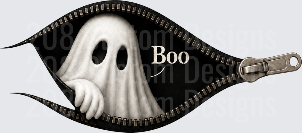 Halloween Ghost Peeking Through Zipper Boo