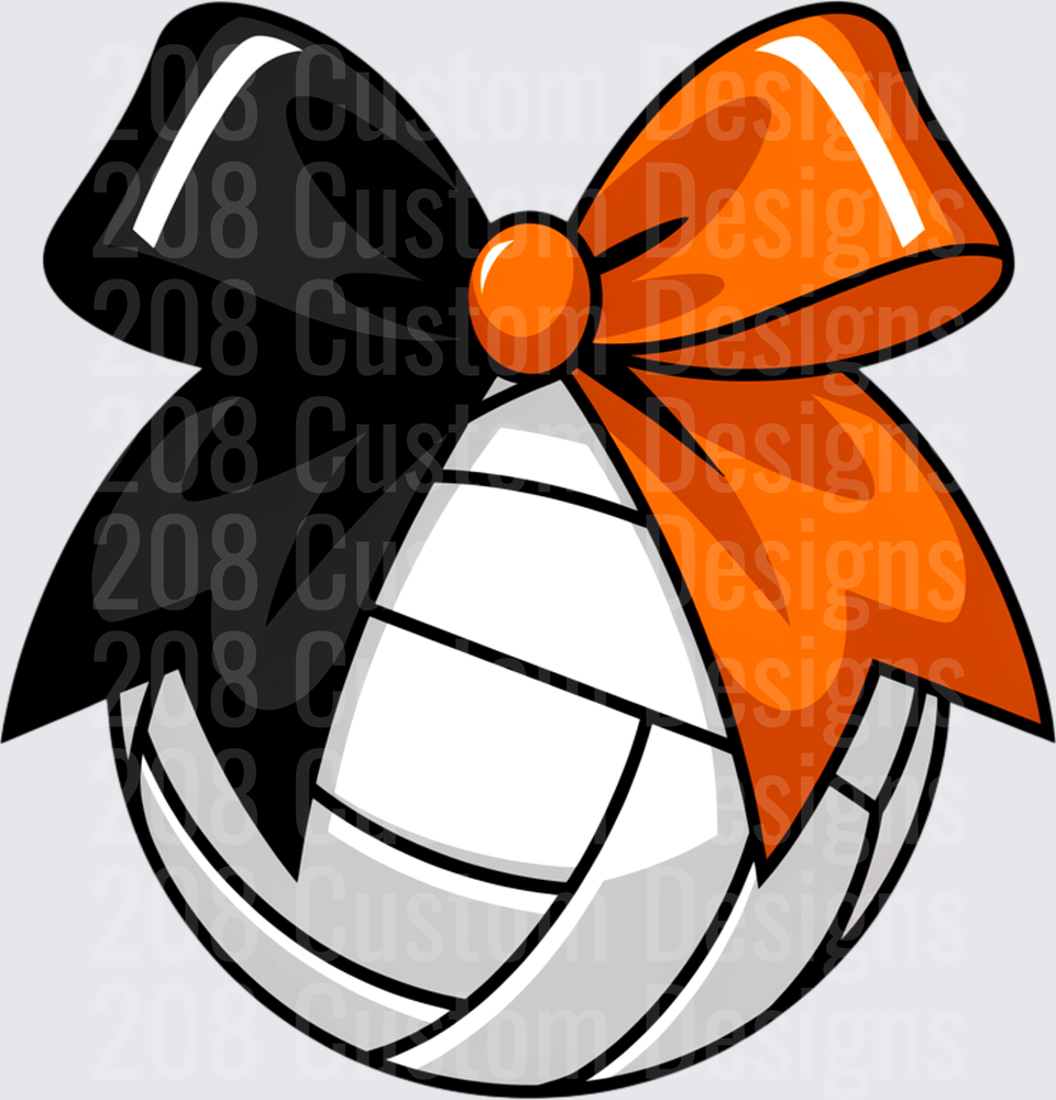 Volleyball with Black and Orange Split Cheer Bow