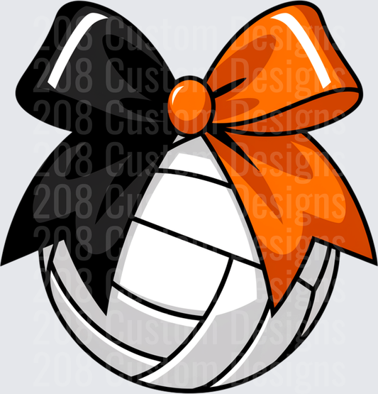 Volleyball with Black and Orange Split Cheer Bow