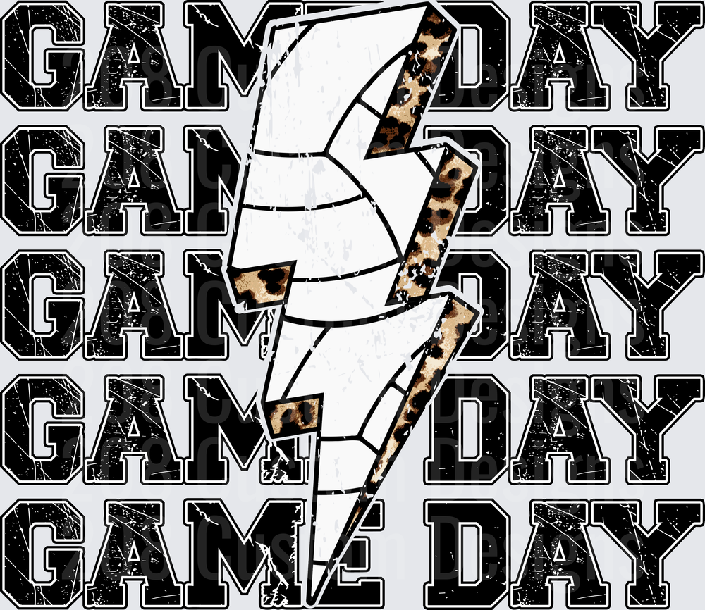 Game Day Repeated Text Leopard Print Lightning Bolt