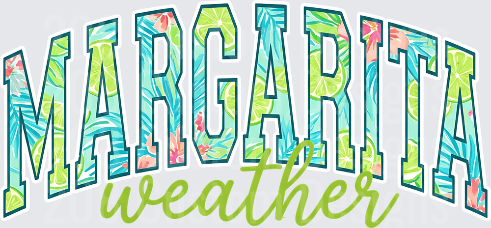 Margarita Weather Tropical Palm Leaves and Hibiscus Text