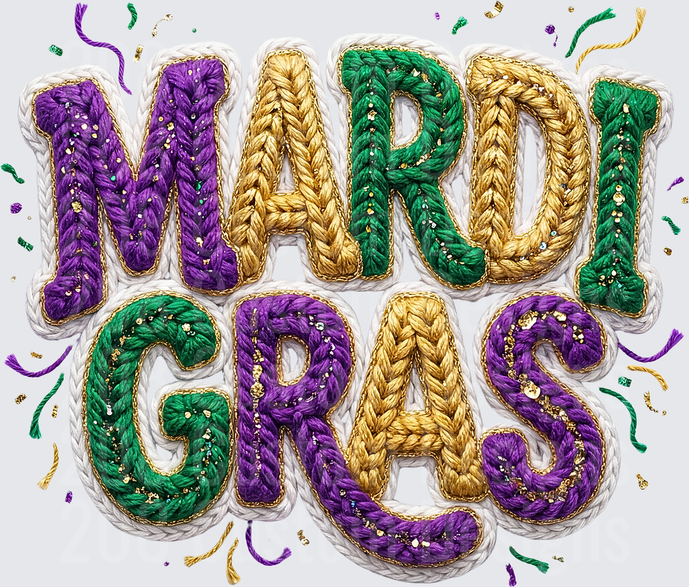 Mardi Gras Embroidered Rope Letters with Gold Sequins