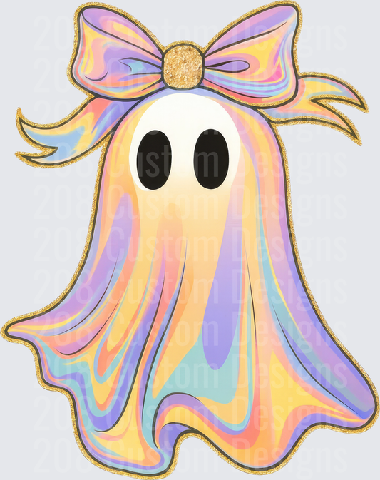 Pastel Holographic Ghost with Gold Glitter Bow