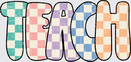 Retro Checkered Pastel TEACH Bold Bubble Letters