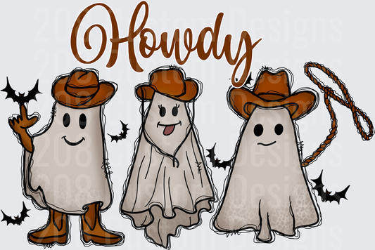 Howdy Western Cowboy Ghost Trio with Bats Halloween