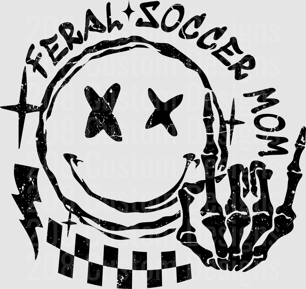 Feral Soccer Mom Distressed Smiley Skeleton Rock Hand