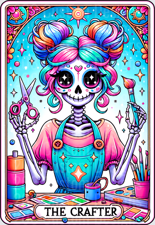 The Crafter Tarot Card Cute Sugar Skull Skeleton Artist