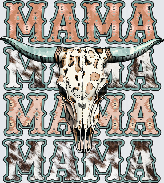 Mama Longhorn Bull Skull with Geometric Tribal Pattern