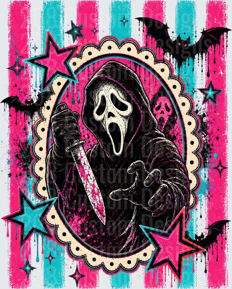 Killer Retro Pop Art Pink Teal Stars Bats