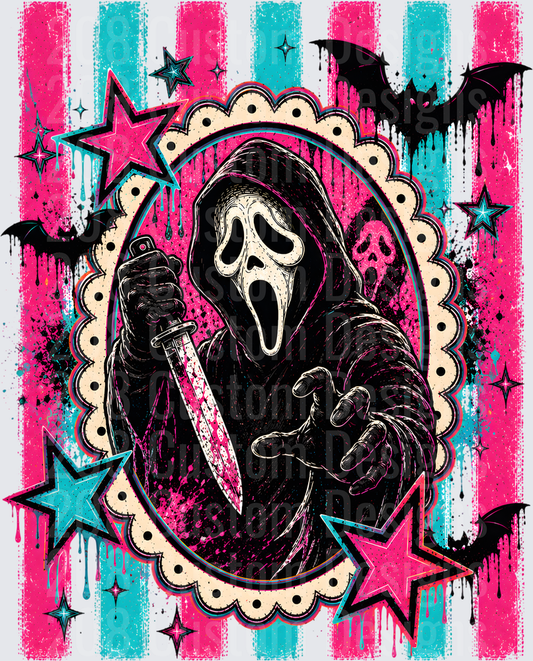 Killer Retro Pop Art Pink Teal Stars Bats