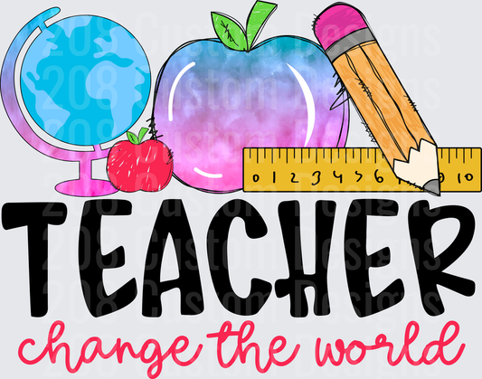 Teachers Change The World Globe Apple Pencil Ruler Design