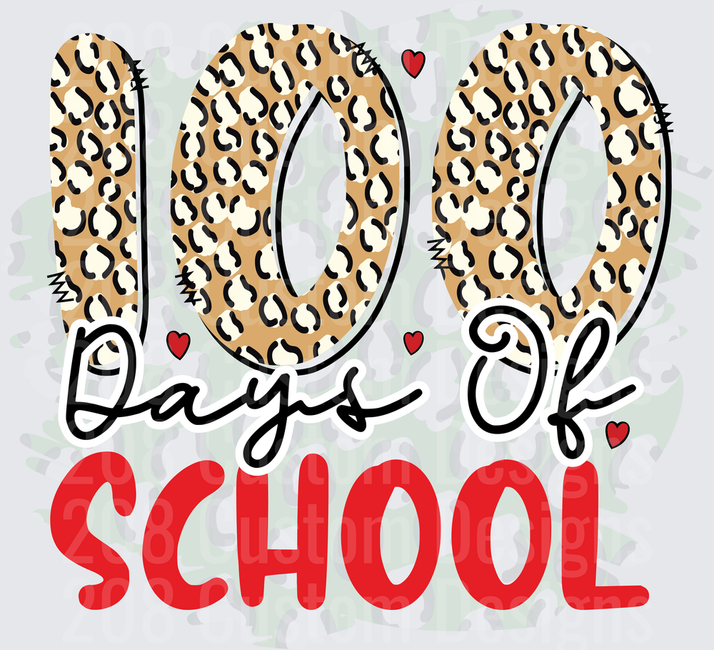 100 Days of School Leopard Print Red Hearts Bold Design