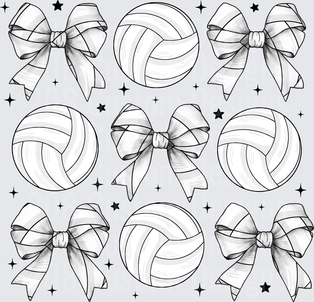 Volleyball and Coquette Bows Pattern with Stars